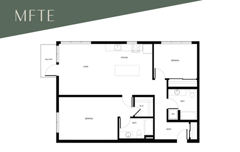 Floor plan for 2 beds, 2 baths, 1195 sqft